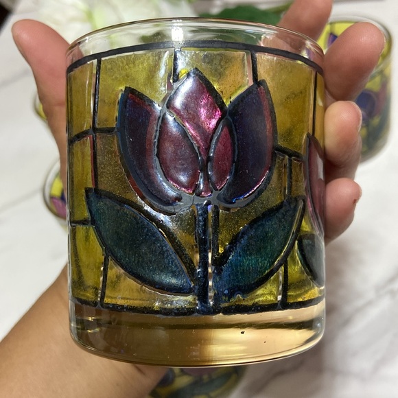Vintage West Virginia Glass Tulip Design Stained Glass tumblers Cup Set of 6 - Picture 10 of 17